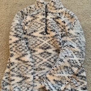 Black and white patterned Sherpa pullover
